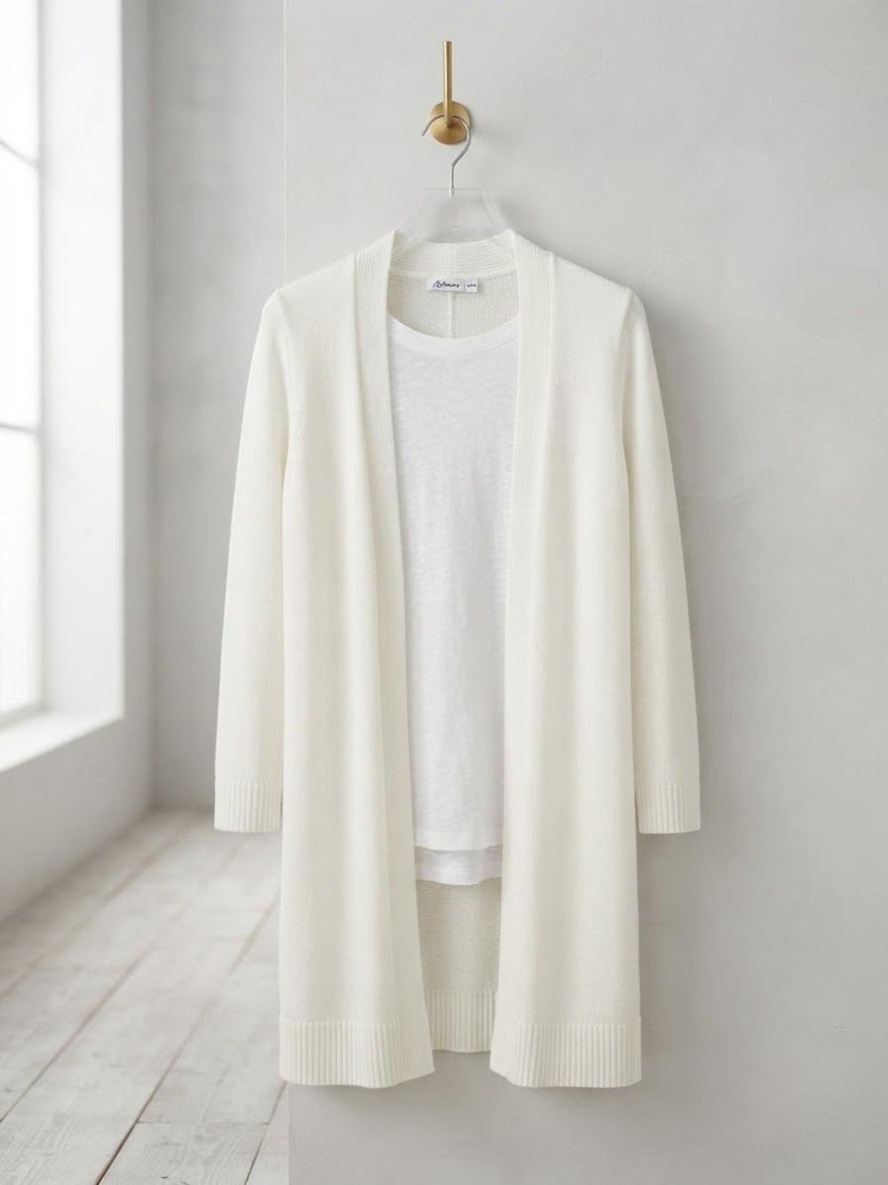 Reitmans Cream White Open-Front Long Cardigan Size M